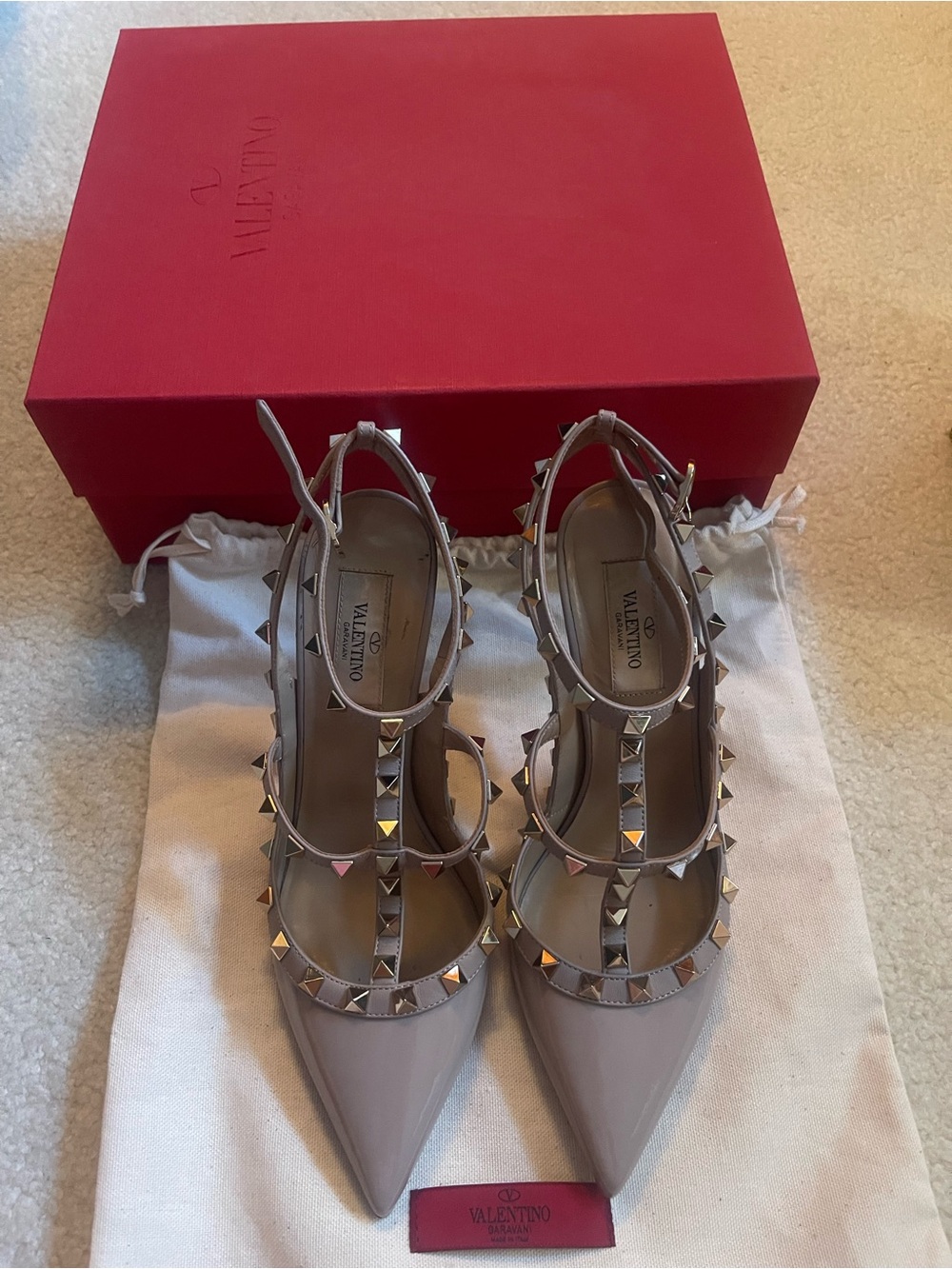 Valentino Nude Patent Rockstud Multi-Strap Pointed Pump